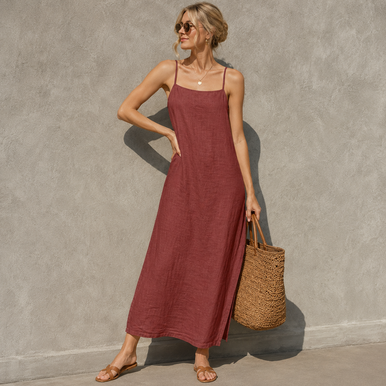 Ivara™ | Maxi Abito in Stile Lino con Copertura per Pancia