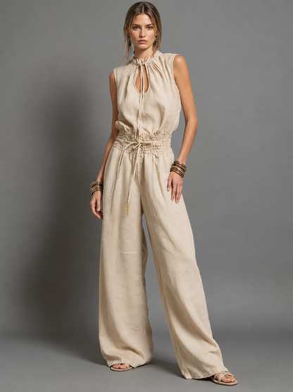 Pauline™ | Tuta in Lino con Collo Halter e Pantaloni Ampi