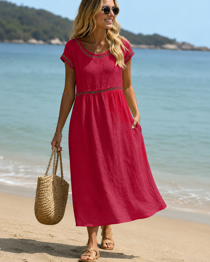 Livia™ | Elegante Abito Midi Ricamato che Camuffa la Pancia