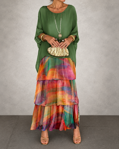 Amélie™ | Elegante Abito Maxi in Chiffon con Copertura per la Pancia
