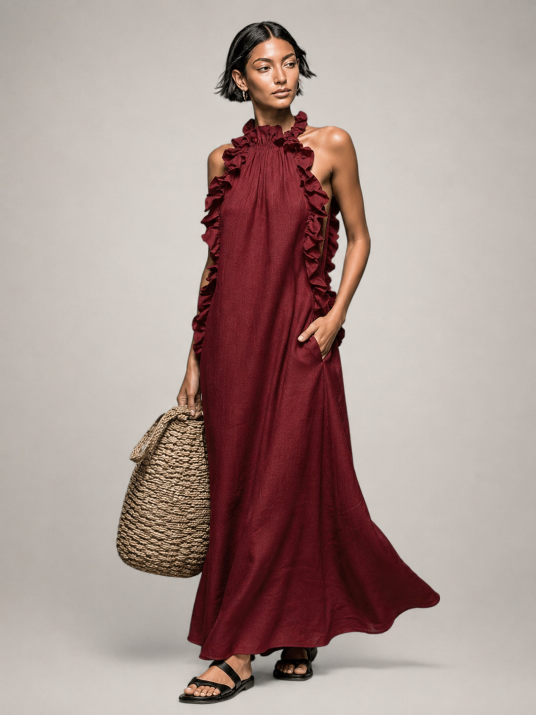Isolde™ | Abito Maxi Con Ruches Che Copre La Pancia