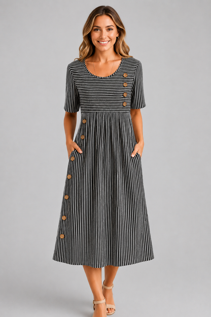 Ismay™ | Abito Midi a Strisce per Camuffare la Pancia
