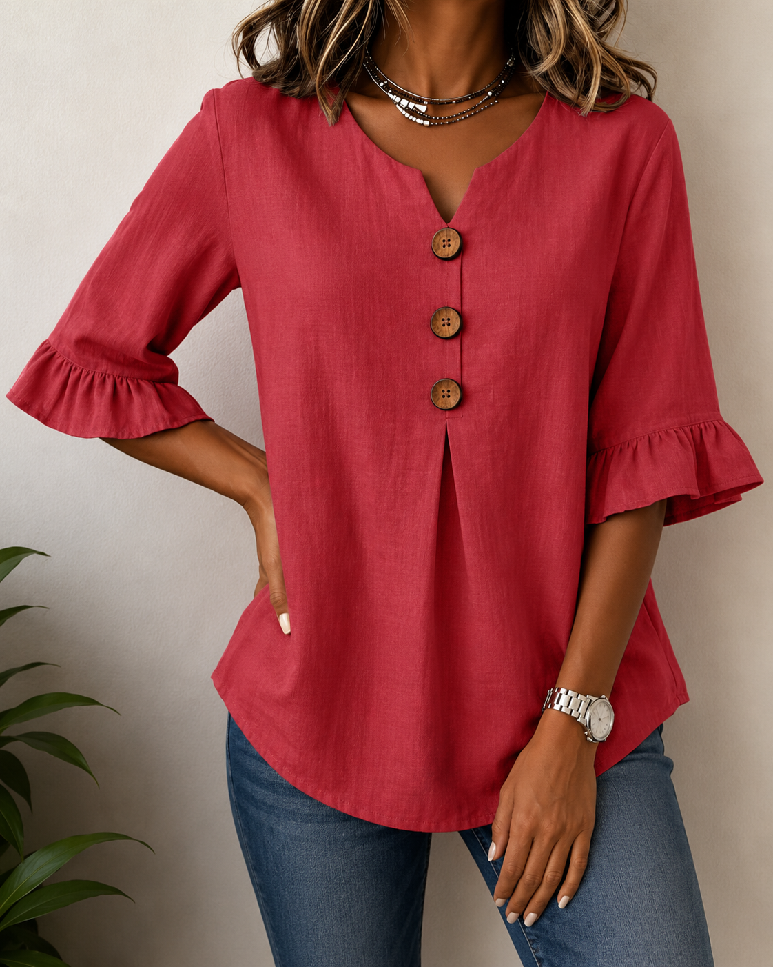 Amelie™ | Blusa Camuffa Pancia con Bottoni