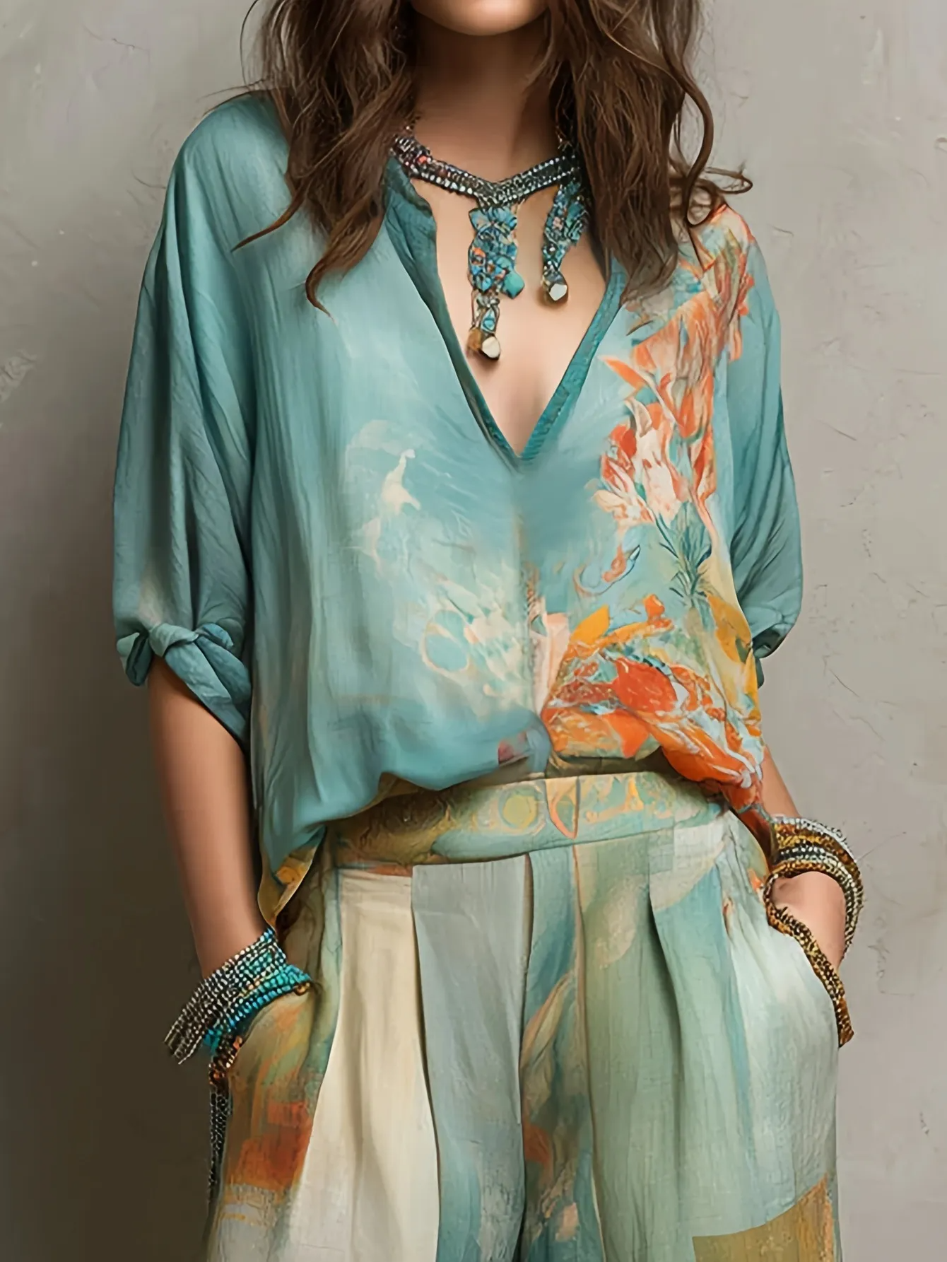 Nina™ | Elegante Set Floreale con Pantaloni Ampi