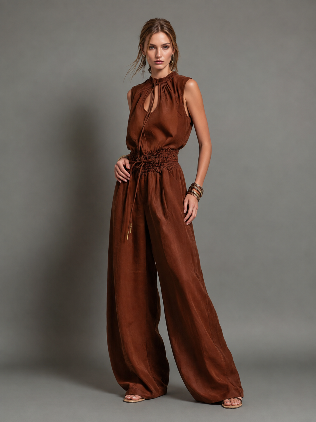 Pauline™ | Tuta in Lino con Collo Halter e Pantaloni Ampi