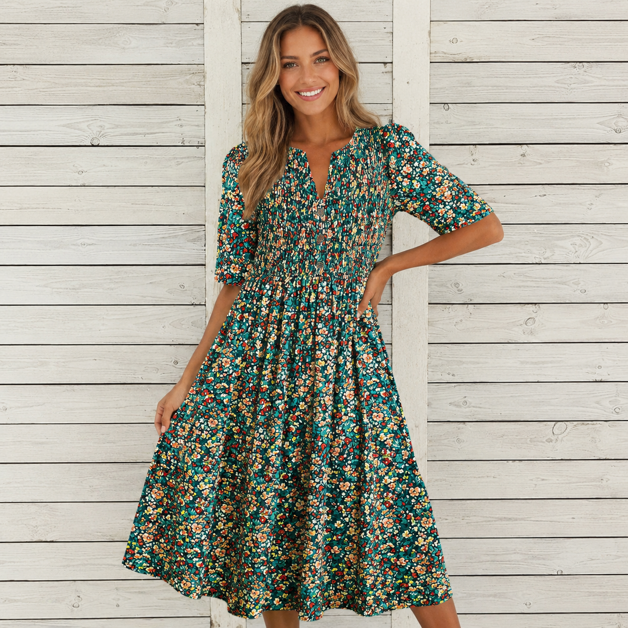 Danica™ | Abito Midi Floreale Camuffa Pancia
