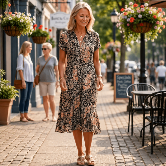 Moira™ | Elegante Abito Midi Con Design Camuffante per la Pancia