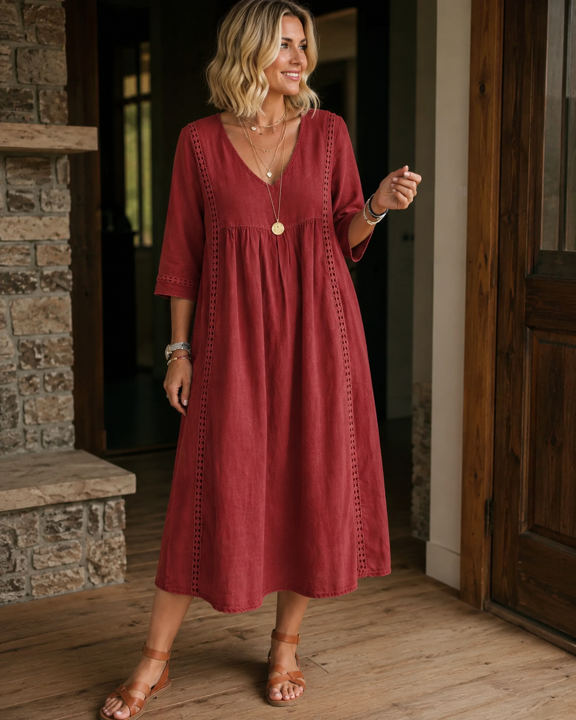 Nessa™ | Abito Midi Con Dettagli In Pizzo