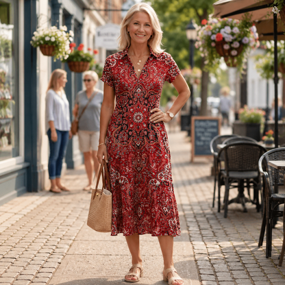 Moira™ | Elegante Abito Midi Con Design Camuffante per la Pancia