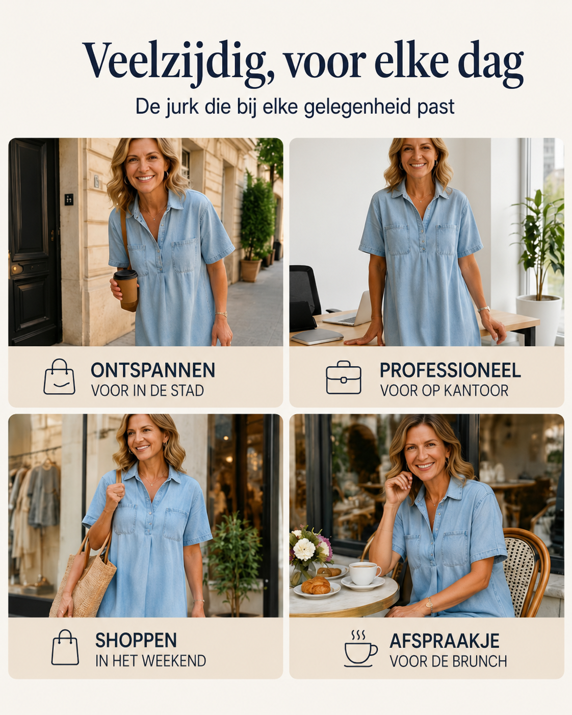 Édith™ | Abito Midi in Denim con Blusa Coprente per Pancia