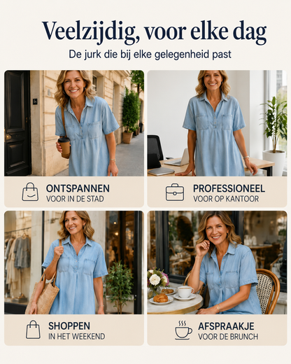 Édith™ | Abito Midi in Denim con Blusa Coprente per Pancia