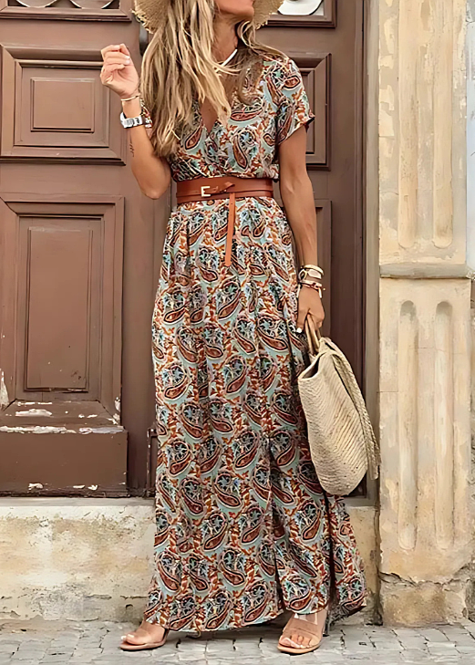 Sarisa™ | Abito Maxi a Fiori con Cintura Camuffante per Pancia
