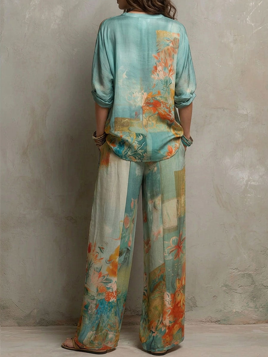 Nina™ | Elegante Set Floreale con Pantaloni Ampi