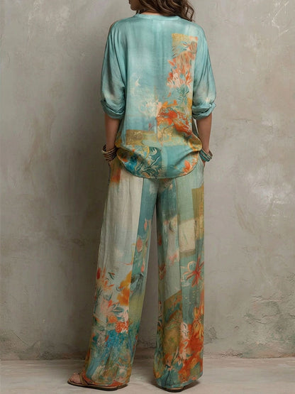 Nina™ | Elegante Set Floreale con Pantaloni Ampi