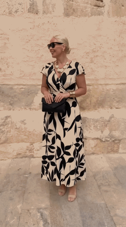 Odessa™ | Elegante Abito Midi con Stampa Foglia
